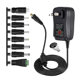 Universal Power Plug Adapter 30W 3V/4.5V/5V/6V/7.5V/9V/12V AC DC Adapter Power Supply for LCD LED Light Strip Router HUB Speaker Smart Phone TV Box Charger for Elecronics