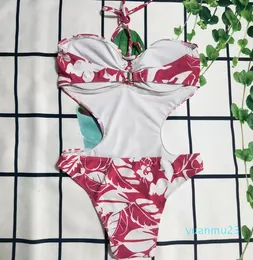 Mulheres nadar usam cor de cor de cor sólida Camellia Swimsuit Women Sexy Bandage Letter Impresso 44 Terno Férias Spring238E
