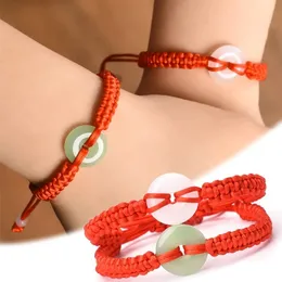 Bracciale intrecciato con fibbia della pace verde bianco stile cinese per le donne Gioielli con braccialetti regolabili fatti a mano con corda rossa di moda