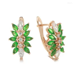 Dangle Earrings Kinel Luxury 585 Rose Gold Crystal Flower for Women Paded Green Natural Zircon الزفاف الزفاف مجوهرات خمر