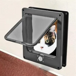 Dog Apparel 4 Way Lockable Cat Kitten Door Security Flap ABS Plastic S M L Animal Small Pet Gate Supplies315P