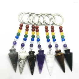 Porte-clés mode multicolore Yoga guérison pierre naturelle 7 Chakra prier porte-clés pendentif prisme Hexagonal porte-clés mignon