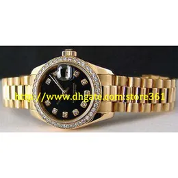 Store361 Yeni Gel Ladies 18kt Gold Elmas Başkan Black Diamond Dial -179138235L