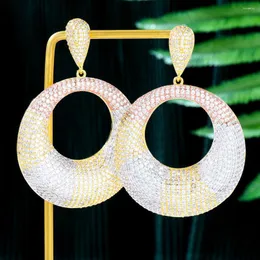 Dangle Earrings Soramoore Big Round Circle Hollow CZ Drop Long For Women Wedding Bridal Jewelry Aretes De Mujer Modernos