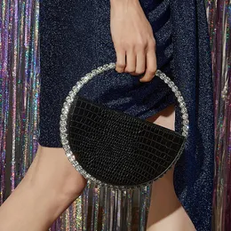 HBP Circular Glittering Crystal Evening Bags Women Metallic Handle Rhinestone Clutch Purses And Handbags Wedding Party Luxury