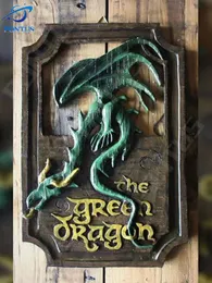 Dekorativa föremål Figurer Longma Harts Crafts The Rings Lord of Prancing and Green Dragon Pub Signs Set Modern Art Decorations Home Wall 230307