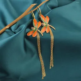 Dingle örhängen trend etnisk orang dragonfly lång tofs dropp örhänge enkel stil vintage original för kvinnors smycken
