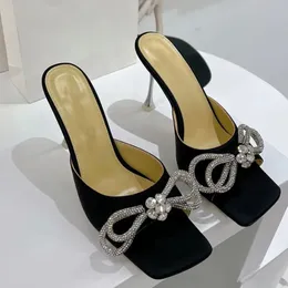 Luxury Designer high heeled sandals womens Bow Dress shoes Crystal Embellished rhinestone stiletto Heel Women Outdoor Luxury Slippers