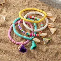 Anklets Elastic Rope Bracelets For Women Shell Bracelet Femme Jewelry Colorful Feather Charms Chain Link Mujer Pulseras Tassel Bijoux