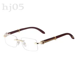 Casual Designer Shades Men Solglasögon Lyxglasögon Buffalo Horn Trä Slät bekväm Lunett Rimless Vintage Accessories Designer Glasögon PJ007 Q2