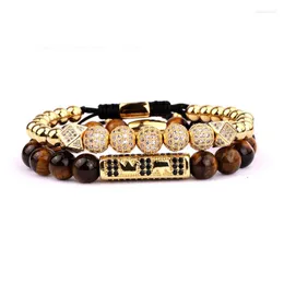 حبلا عالي الجودة فاخرة تشيك توليفليدي Micro Pave Ball Crown Charms Tiger Eyes Stone Stone Bededed Bracelet Men Women