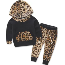 Clothing Sets born Infantil Toddler Kid Baby Boys Baby Girls Unisex Leopard Pullover Hooded Coat Pants 2PCS Set Clothes Outfit 230308