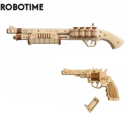 Blocks Robotime Rokr DIY Revolver Rozproszenie z gumową opaską Drewniany model zestawu zestawu BLUKATU BLUKATU Prezent dla dzieci dorosłych 230308