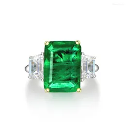 Cluster Rings 8CT Synthetic Emerald Engagement Diamond Ring for Women 925 Silver Plated 18K White Gold Promise Gift Her