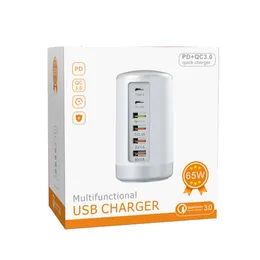 10 st/parti med box Universal Power Adapter Cylindrical Multi-Port USB Charger Type-C Lämplig för Apple 18W PD Quick Charge QC3.0 Vertikal laddare