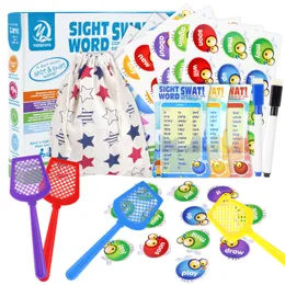 Lernspielzeug, 142-teiliges Wortspiel „Swat a Sight“, frühpädagogisch, mit Aufbewahrungstasche, Stiften für 3 Kleinkinder, Homeschool, Kindergarten, 230307