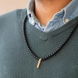 Collares colgantes collar rectángulo de moda hombres hechas a mano de 6 mm huella mate cuentas para joyas para regalos