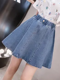 Skirts JMPRS Summer Women Denim Mini Skirt Large Size High Waist Korean Jeans Loose Fashion A Line Blue Cotton Ladies Skirts S - 5XL 230308