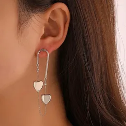 Stud Earrings Elegant Silver Long Tassel Heart Dangle For Women Retro Geometric Metal Chain Earring Fashion Jewelry Pendientes Mujer