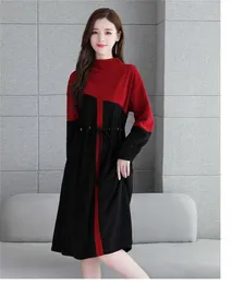 Lässige Kleider Damen Slim Long Sweater DressHemline Offi Button Neck Trompete Basic Dress 230308