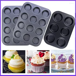 Bakning formar 6/12 håls cupcake magasin nonstick cake mögel muffin kol stål kex panna kök tillbehör baksida