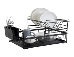 Drenaj tahtası drenajı ile çanak kurutma rafı mutfak hafif hizmet tezgahı mutfak eşyası düzenleyici depolama evi siyah beyaz 2Tier 220306882193