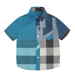 Cute Baby Boys Blue Plaid Shirts Summer Kids Short Sleeve Shirt Cotton Children Turn-Down Collar Shirt Child Tops Tees Clothes 3-8 Years