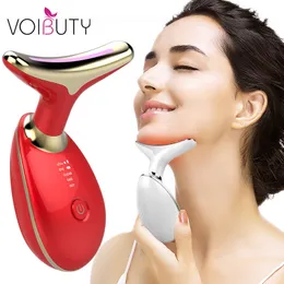 Ansiktsmassager EMS termisk hals lyft och dra åt massager Electric Microcurrent Wrinkle Remover Led Pon Face Beauty Device för Woman 230308