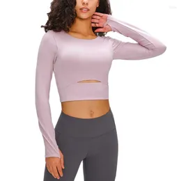 Camicie attive NCLAGEN Top da yoga per donna 2023 T-shirt sportiva a maniche lunghe con push-up imbottito Scava fuori i fori per i pollici Camicetta da palestra per allenamento