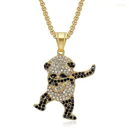 Collane con ciondolo Hip Hop Bling Ghiacciato con strass Acciaio inossidabile Collana con pendenti con panda danzante per uomo Rapper Gioielli Colore oro argento