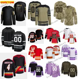 Özel Ters Retro 2.0 Hokey Formaları Nazem Kadri Huberdeau Lindholm Markstrom Mangiapane Camo Kanserle Savaşır Jagr Toffoli Backlund Andersson Dube Coleman Lewis