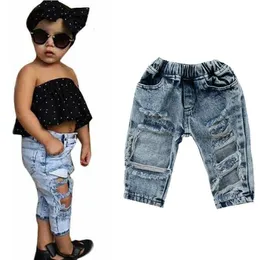 جينز Baby Girls Hollow Out Joles Born Infant Kids Girl Big Hole Jeans Summer Children Denim Bround Pants Clothing 230308