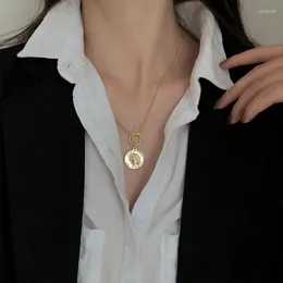 ペンダントネックレスVisunion S925 Sterling Silver Necklace Coin Portrait Retro Fashion Gold Color Relief Ins for Women Gift