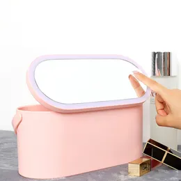 Food Savers Storage Containers Makeup Organizer Box med LED Light Mirror Portable Travel Cosmetics Touch Case 230307