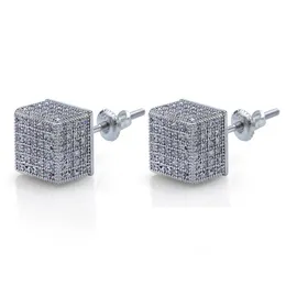 Stick lyxdesignerörhängen Mens Diamond Micro Pave Square Cz Gold Plated Iced Out Bling Stud Earings Drop Delivery Jewelr Dhgarden Dhla3
