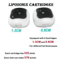 Acessórios Liposonix Machine 2 Cartucho com 0,8 cm e 1,3 cm para Slimming Rápido Resultado imediatamente Hifu Liposonic Head 525 Tiro 576 pontos122