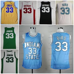 Indiana State Sycamores 33 Larry Bird Jersey State Johnson 33 Shaq ONeal Basketball Jerseys Lower Merion High School White Red Black Mens Stitched Jerseys