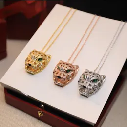 Mode Frauen Leopard Kopf Anhänger Halskette 18K Gold Dicke Lange Halsketten Mit Voller Diamant Anhänger Schmuck