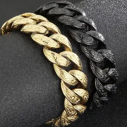 Bracciale a catena a maglie cubane nere vintage da 18 mm per uomo donna braccialetti da motociclista in acciaio inossidabile placcato oro regali di gioielli