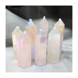 التماثيل الزخرفية الطبيعية الملاك المصقول البلوري Aura Rose Tower Pink Point Fengshui Wand Healings Reiki Stone