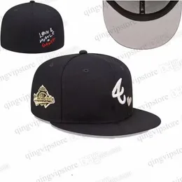 2023 Men's Classic Black Color Atlanta Flat Peak series Heart Size Full Closed Caps Fashion Hip Hop Baseball Sports All Team Fitted Hats In Size 7- Size 8 Love Hustle WS-010