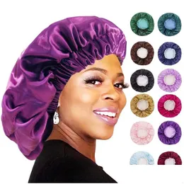 Wig Caps Factory Direct Selling Plus Size Elastic Double Layer Satin Slee Cap Europe And The United States Wash Wide Side Hair Prote Dhbpz