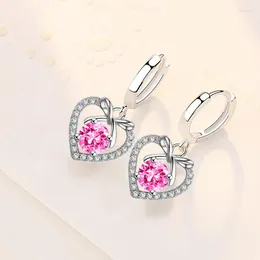 Orecchini pendenti in argento 925 con timbro placcato donna goccia moda fiocco con nodo cuore ciondolo orecchino zircone di alta qualità per gioielli ragazza