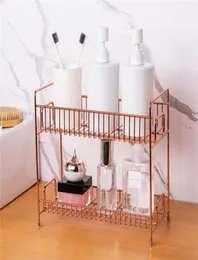 Ganchos trilhos de 2tier ferro de arame de ferro rack para banheiro de cozinha maquiagem cosmética cesto de especiar