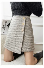 Saias mini saias mulheres festas assimétricas moda elegante tweed faldas mujer button design saia de lã All-Match 230308