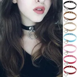 Girocollo moda 10 pezzi stile punk gotico lega doppi cerchi ciondolo chiusura a scatto PU collana collare gioielli Chocker