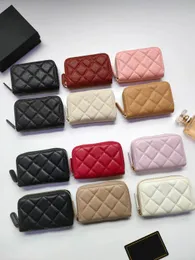 Luxury C Fashion Designer Women Card Holders Fold Flap Classic Pattern Caviar Lambskin Wholesale Black Woman Small Mini Wallet Pure Color Pebble Leather With Boxes