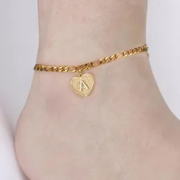 Fußkettchen Goldfarbe A-Z Initiale für Frauen Edelstahl Alphabet Herz Fußkettchen Armband Boho Fußschmuck Freund Geschenk