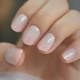 Fałszywe paznokcie naturalne krótkie gładkie fałszywe paznokcie codziennie brzoskwiniowy różowy połysk francuski słodki prosty faux ongles
