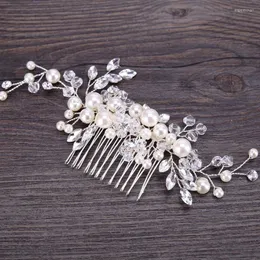 Hårklipp elegant imitation pärla kambrud handgjorda huvudbonad blomma kvinnliga smycken bröllopstillbehör ornament h9